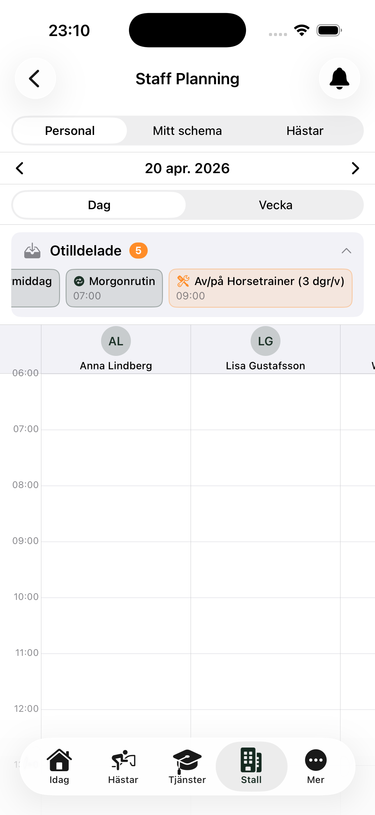 Staff planning calendar in EquiDuty